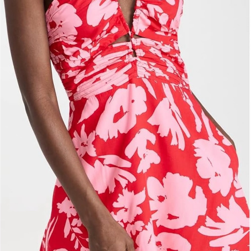 Lost + Wander Strapless Red and Pink Floral Dress